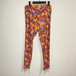 LulaRoe Yellow, Orange, Red and Purple Floral Print Spandex Pants Size TC2
